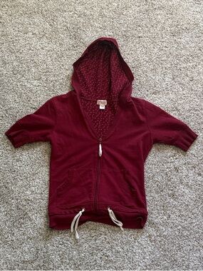Mossimo Supply Co. Burgundy Short-Sleeve Zip Hoodie